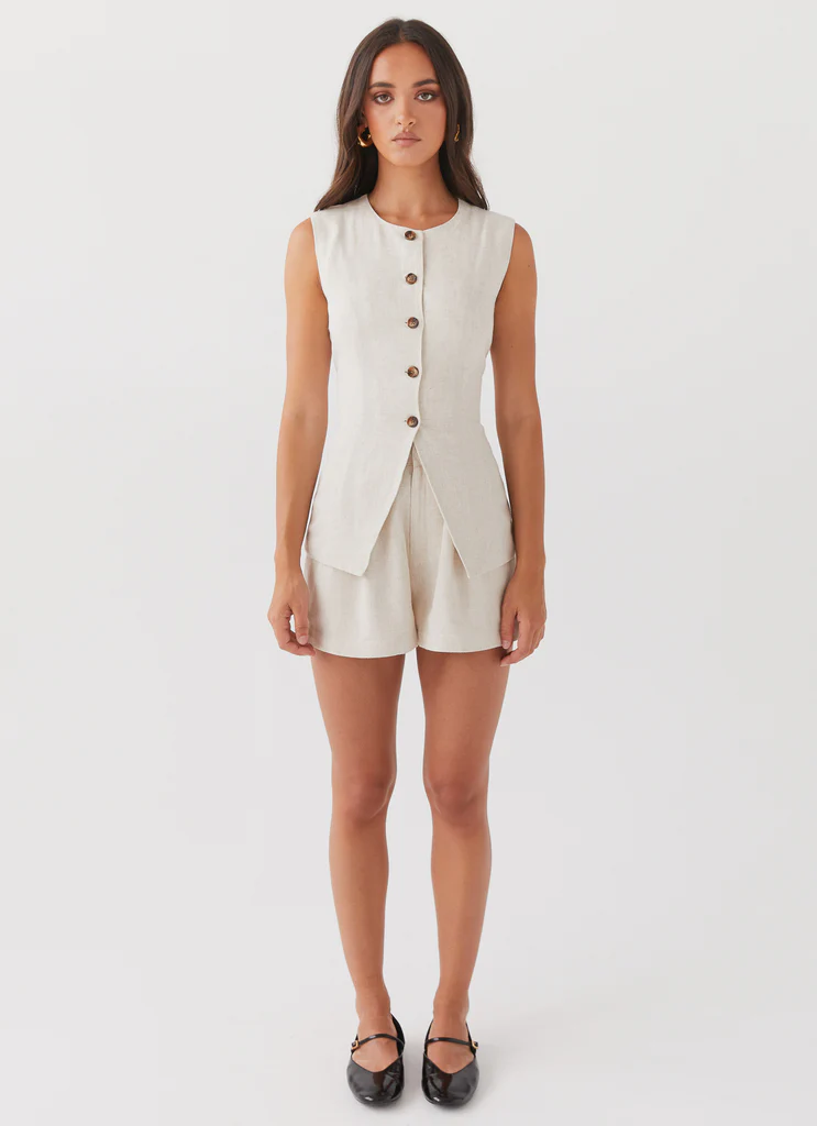Born For Bordeaux Linen Vest - Oatmeal