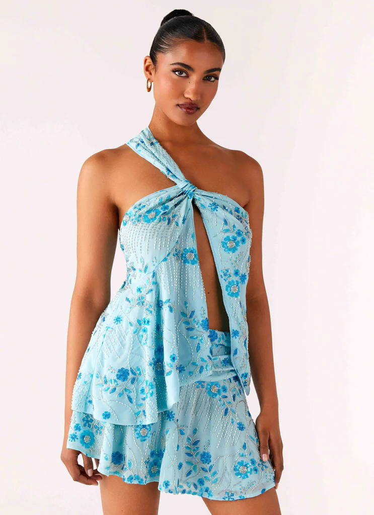 Delight Me Beaded Asymmetrical Top – Blue Delight Me Beaded Asymmetrical Top - Blue