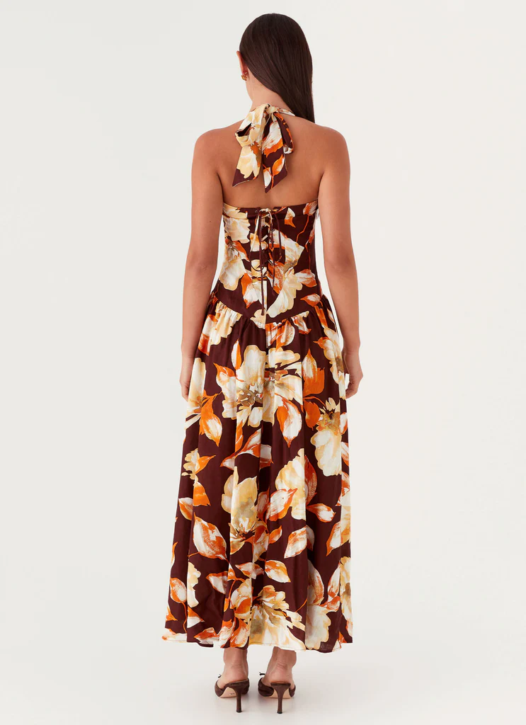 Dahlia Linen Maxi Dress – Brown Floral Dahlia Linen Maxi Dress - Brown Floral