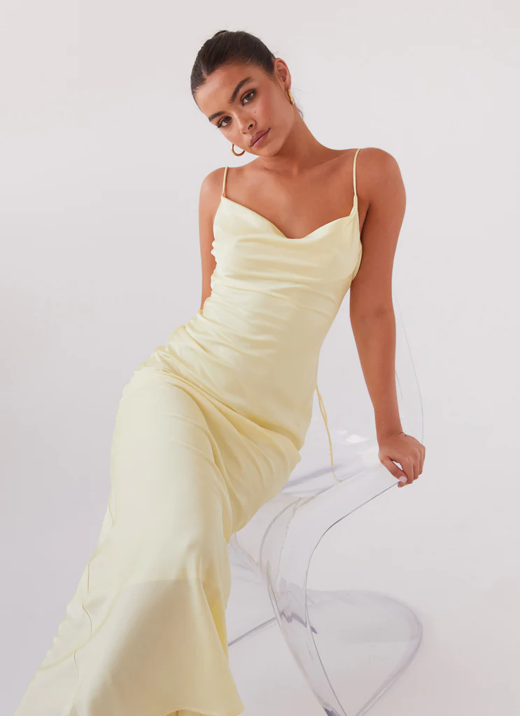Joanna Satin Maxi Dress – Lemon Joanna Satin Maxi Dress - Lemon