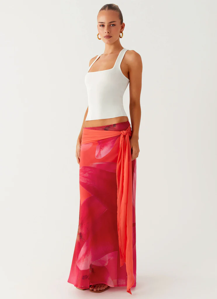 Raya Maxi Skirt - Peach Watermelon Flower