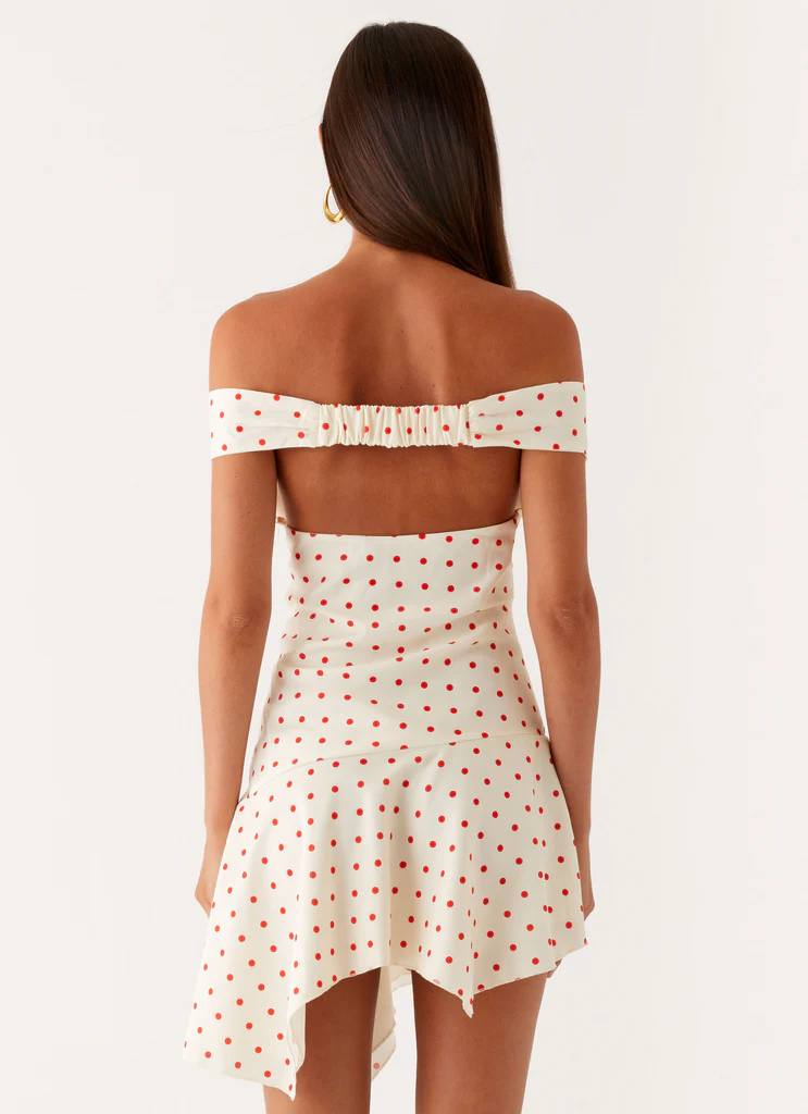 Alma Mini Dress - White Red Polka Dot