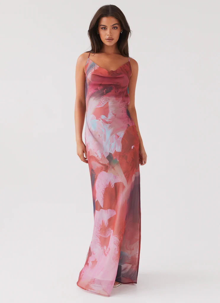 Abigail Cowl Maxi Dress - Scarlet Burst