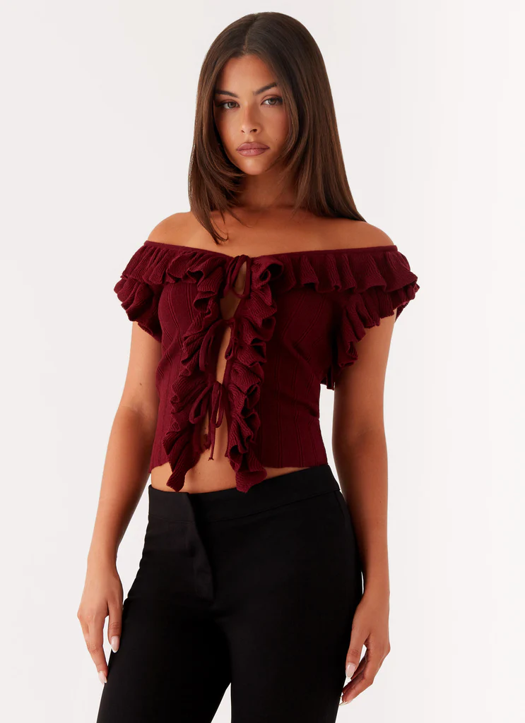 Keeta Frill Top – Burgundy Keeta Frill Top - Burgundy