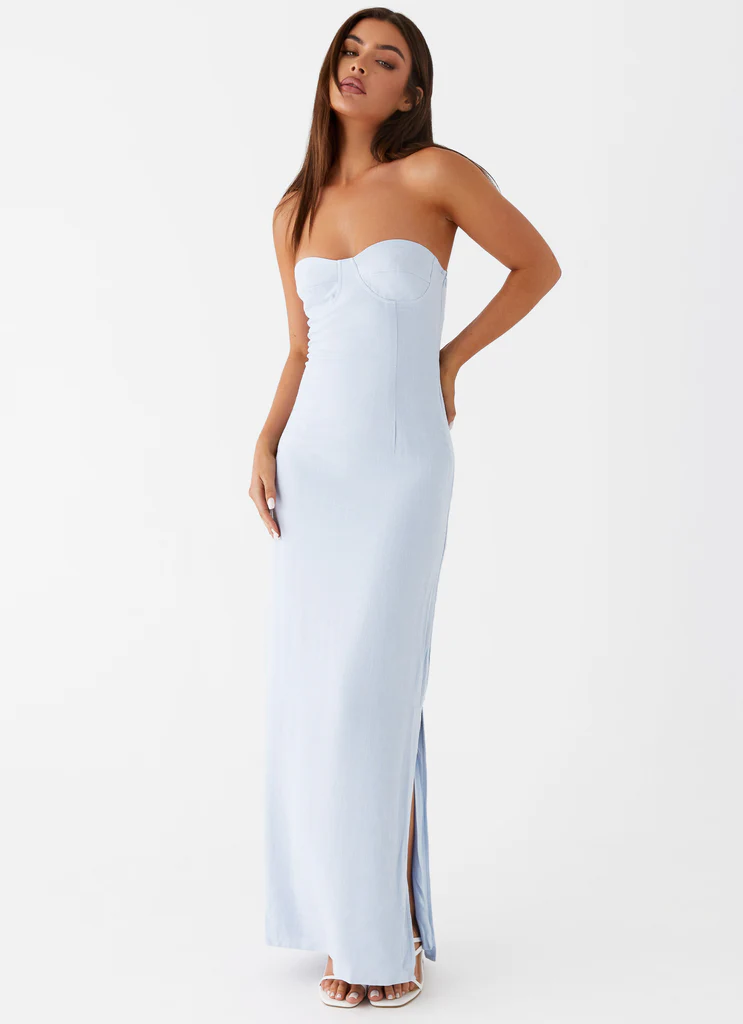 Esra Linen Strapless Maxi Dress – Blue Esra Linen Strapless Maxi Dress - Blue
