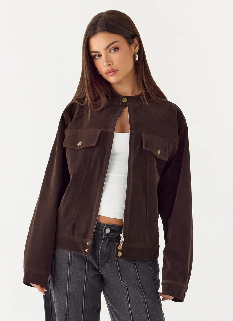 Jeremy Faux Suede Biker Jacket - Dark Chocolate