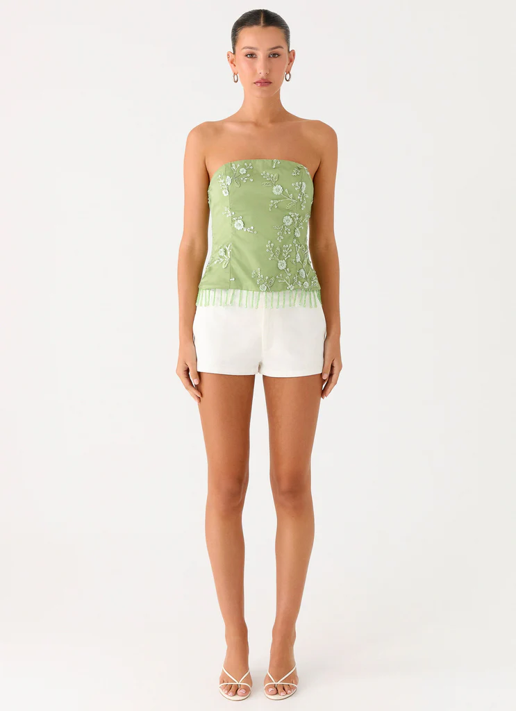Sea Garden Beaded Strapless Top - Green