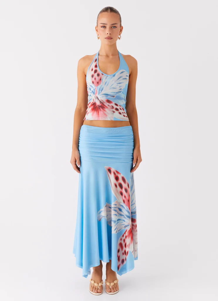 Liana Ruched Maxi Skirt - Deep Sea Bloom