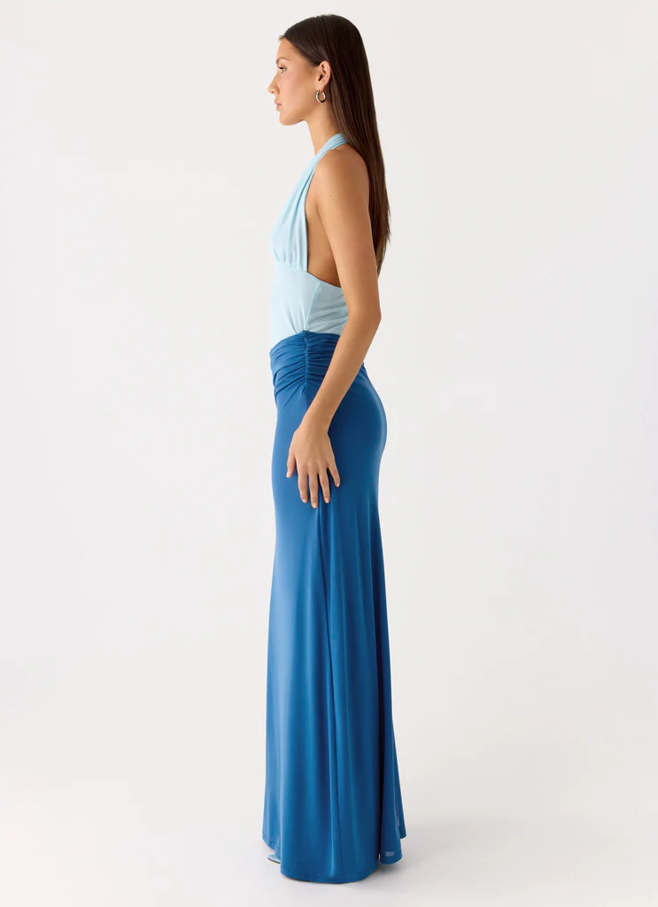 Saresther Halter Neck Maxi Dress - Blue