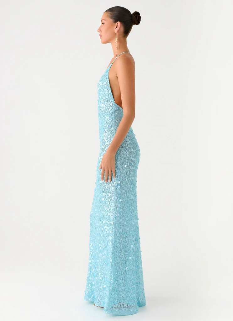 Ocean Views Sequin Maxi Dress - Blue