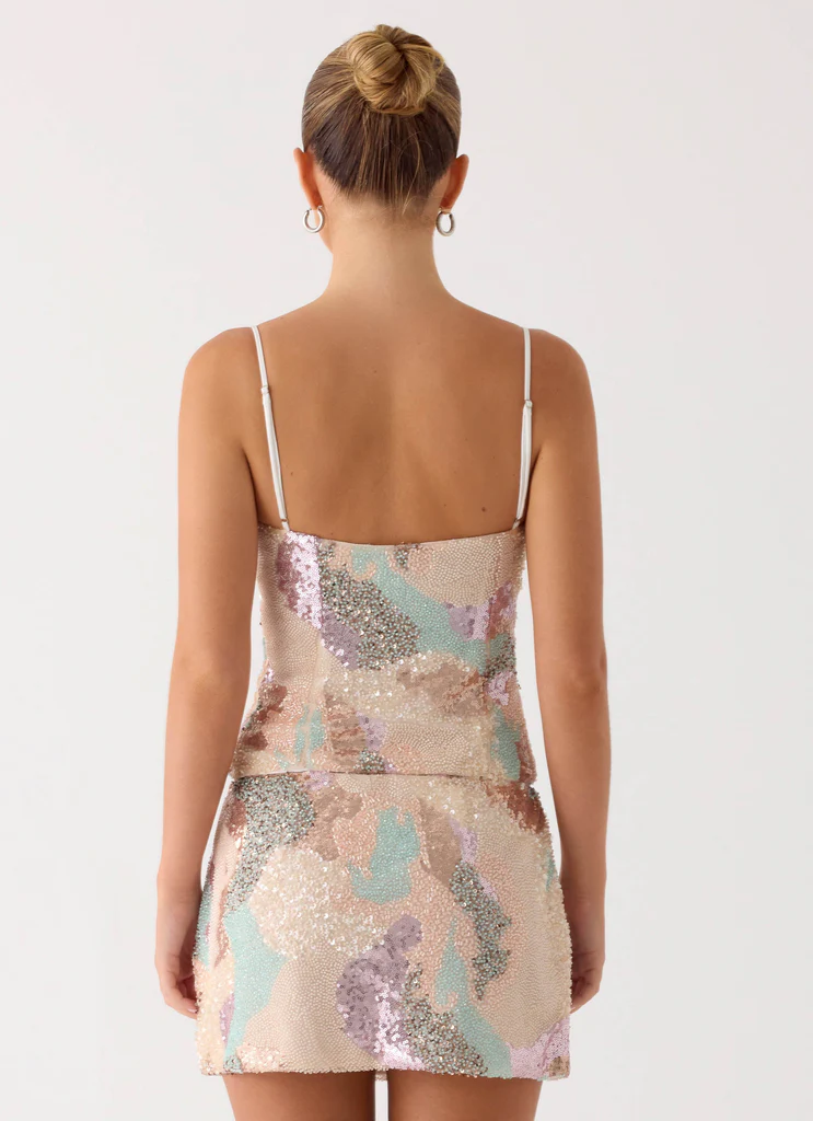 Elyna Beaded Mini Skirt - Swirl Sequin
