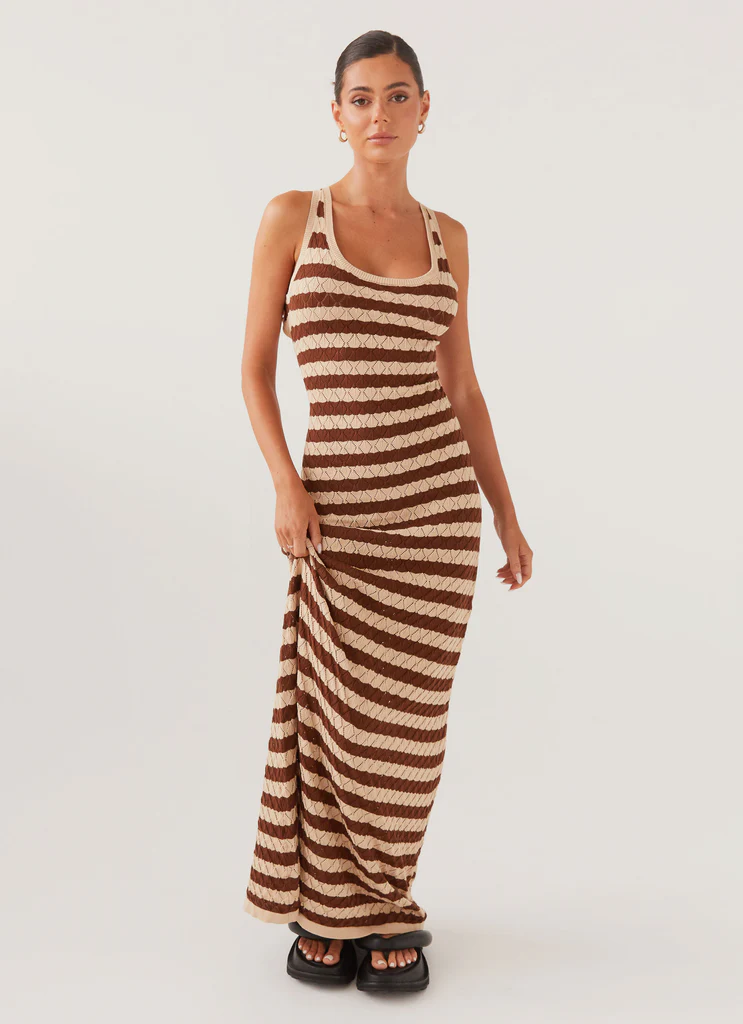 Off The Record Knit Maxi Dress – Cinnamon Stripe Off The Record Knit Maxi Dress - Cinnamon Stripe