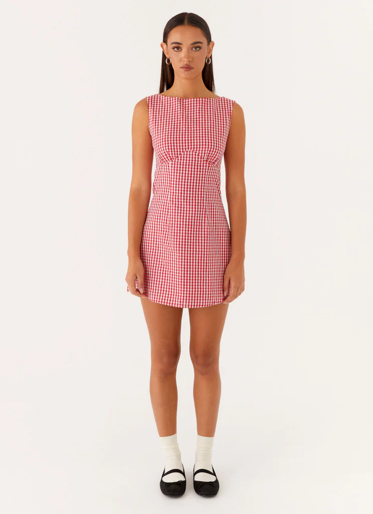 Lotus Tie Back Mini Dress - Red Gingham