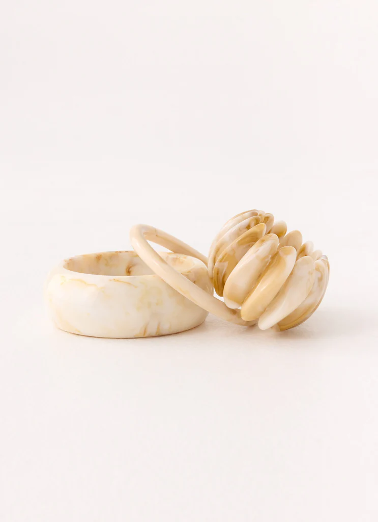 Golden Arc Bangles - Ivory