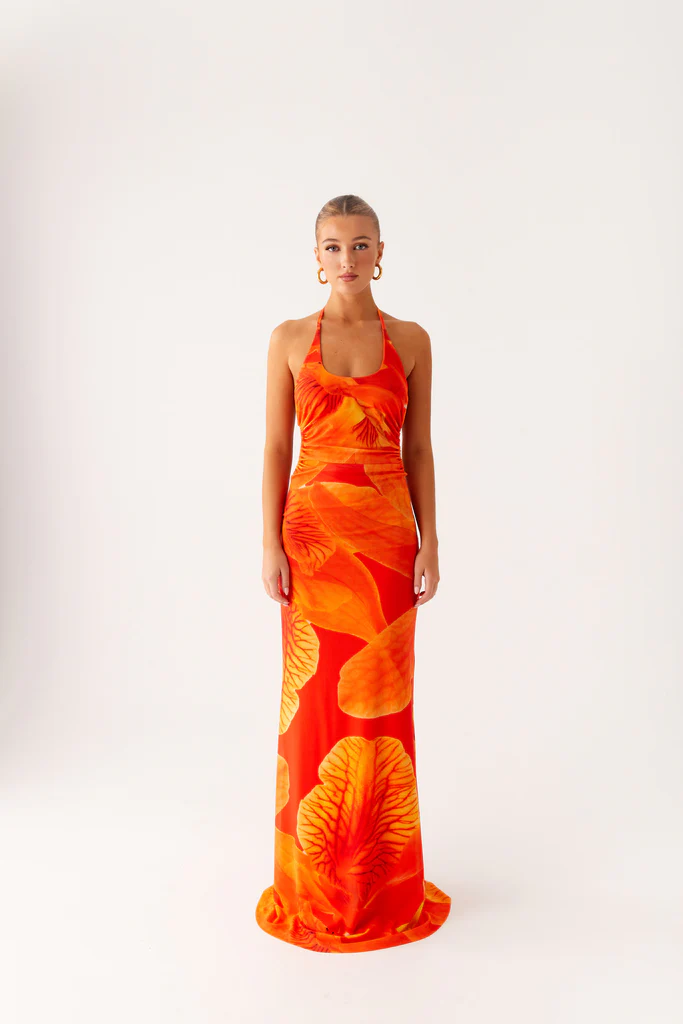 Palawan Mesh Maxi Dress - Orange Floral