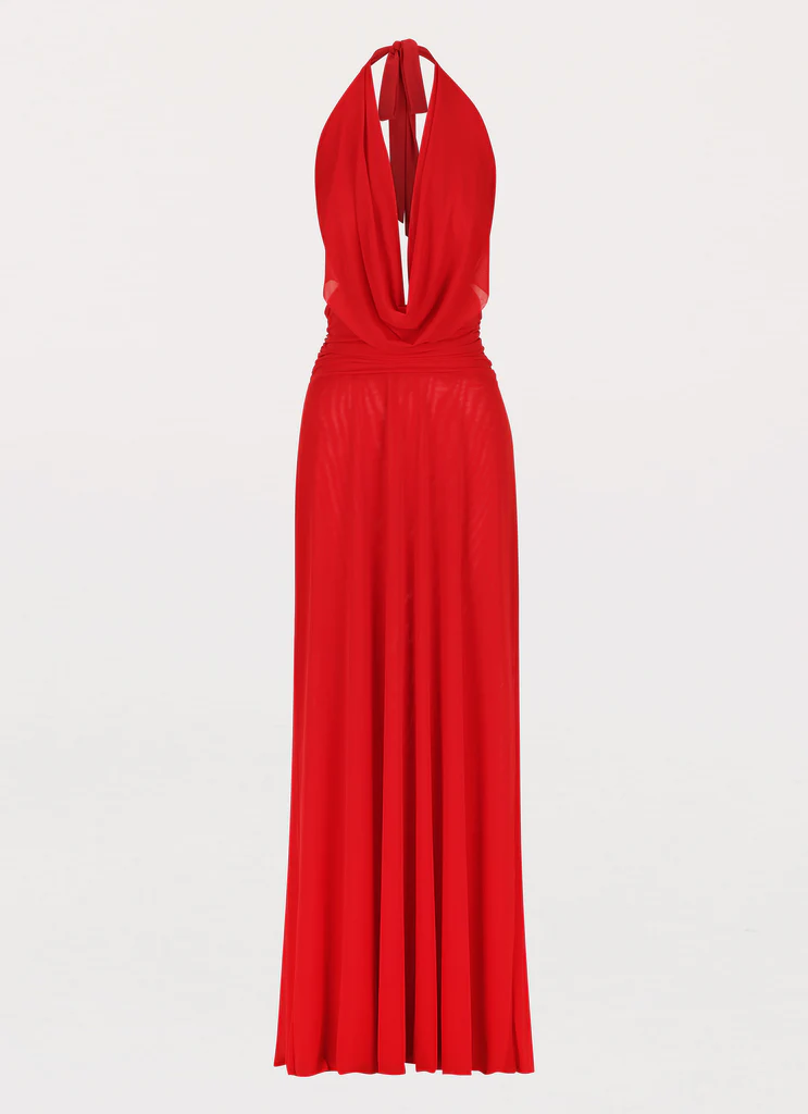 Elysia Mesh Maxi Dress - Cherry Red