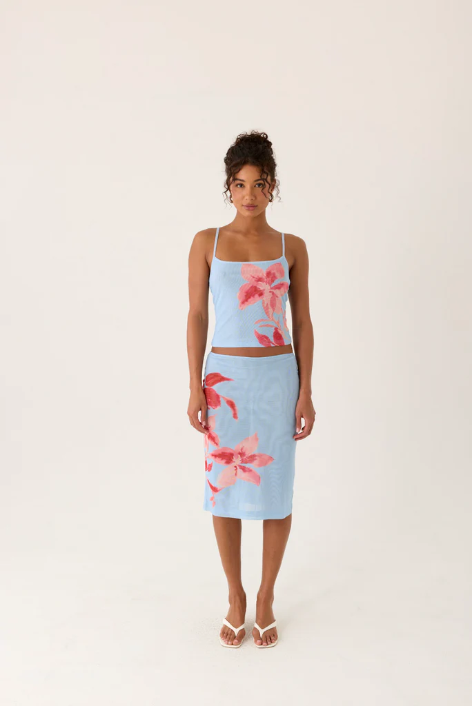 Tamia Midi Skirt - Blue Petal