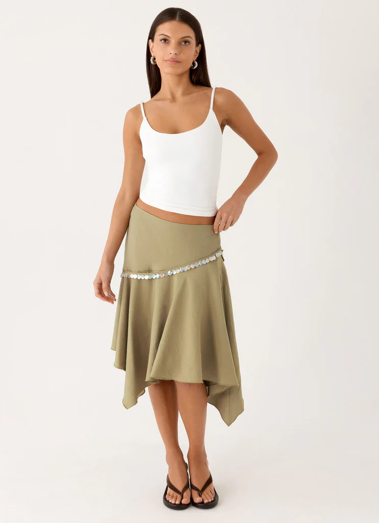 Zafira Midi Skirt - Pale Olive