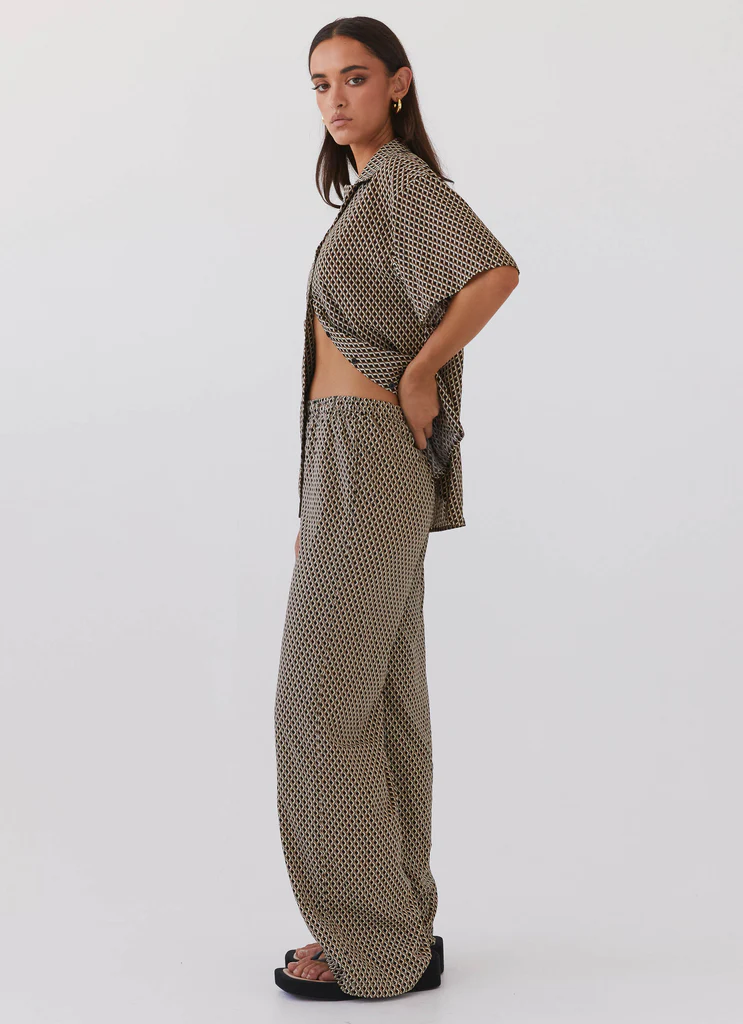 Bruno Wide Leg Pants - Brown Geo