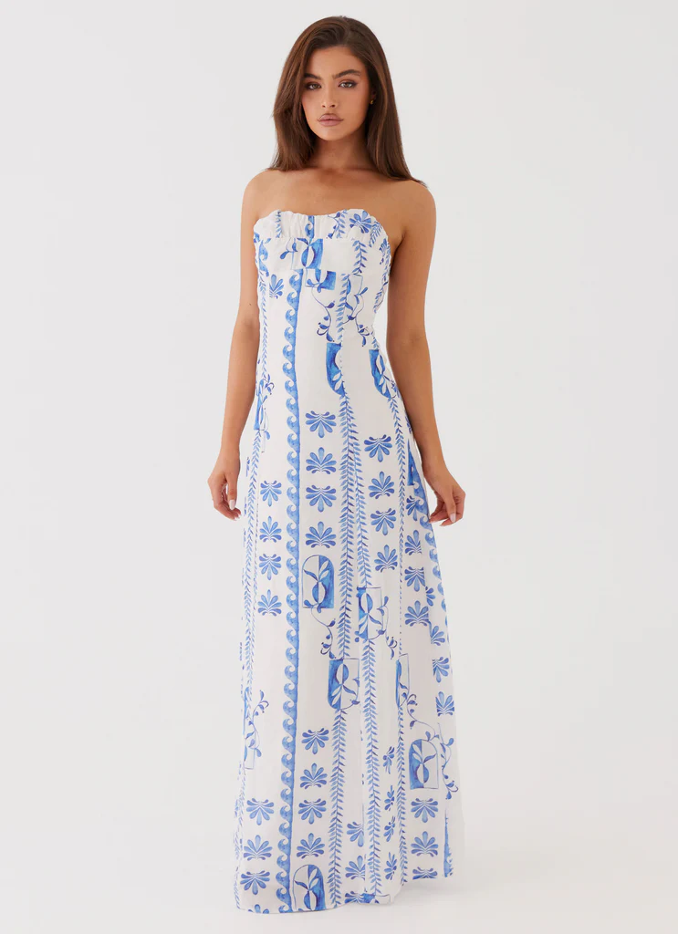 Tayla Linen Maxi Dress - Floral Wave