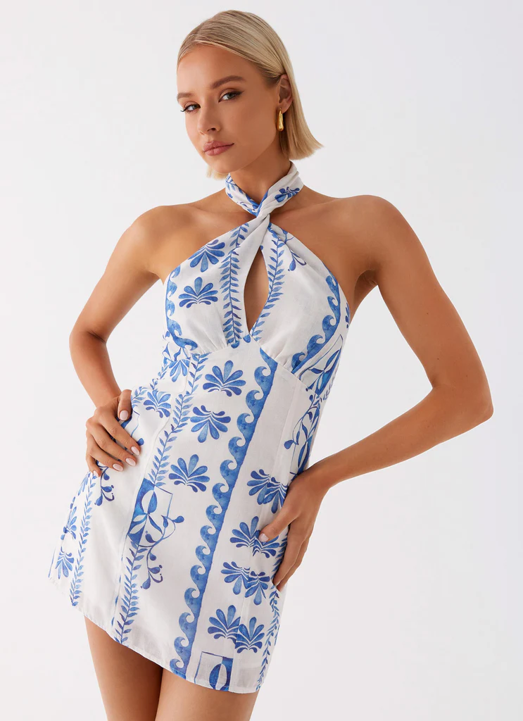 Sabine Linen Mini Dress – Floral Wave Sabine Linen Mini Dress - Floral Wave