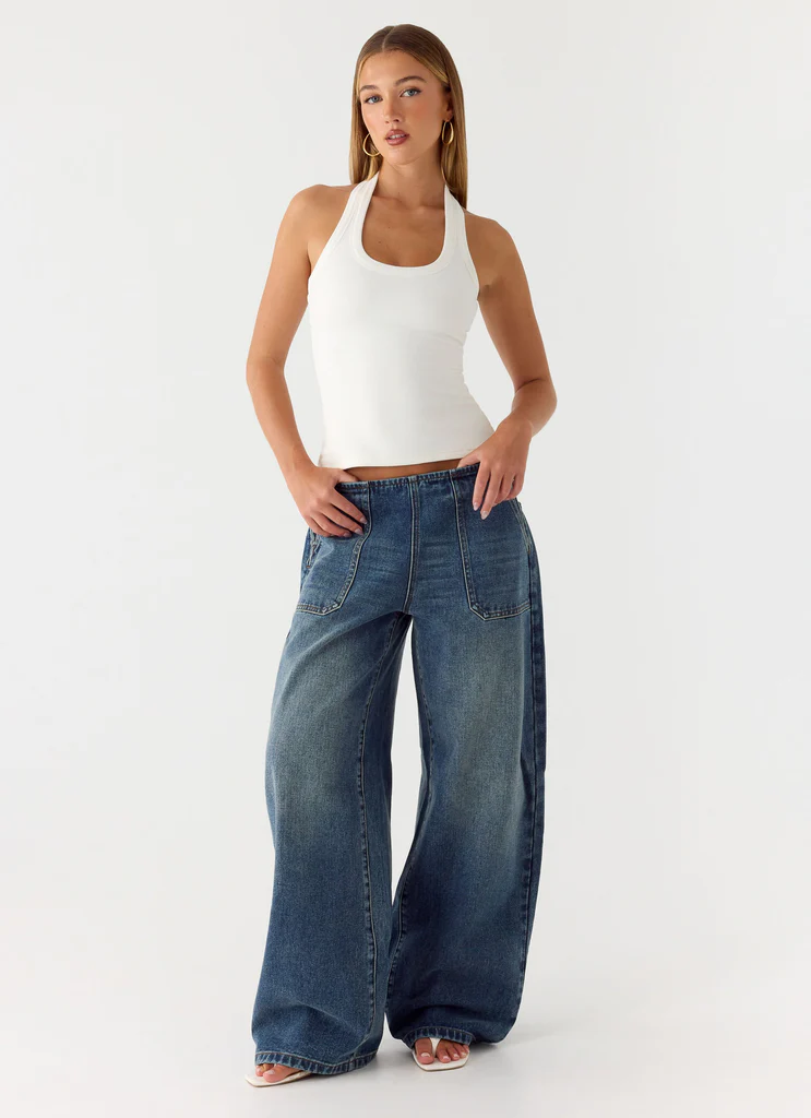 Seethal Low Rise Washed Denim Jeans - Mid Wash Blue
