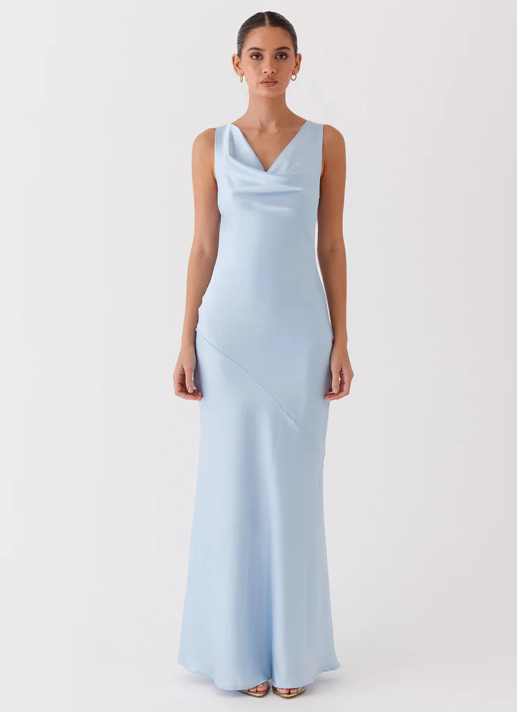 Be Mine Satin Maxi Dress - Blue