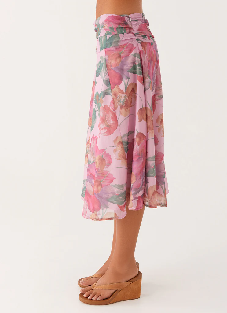 Valley Midi Skirt - Pink Floral