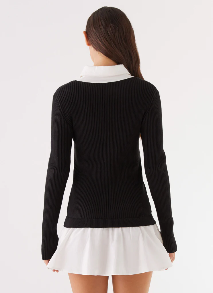 Somerville Knitted Shirt Dress – Black/White Somerville Knitted Shirt Dress - Black/White