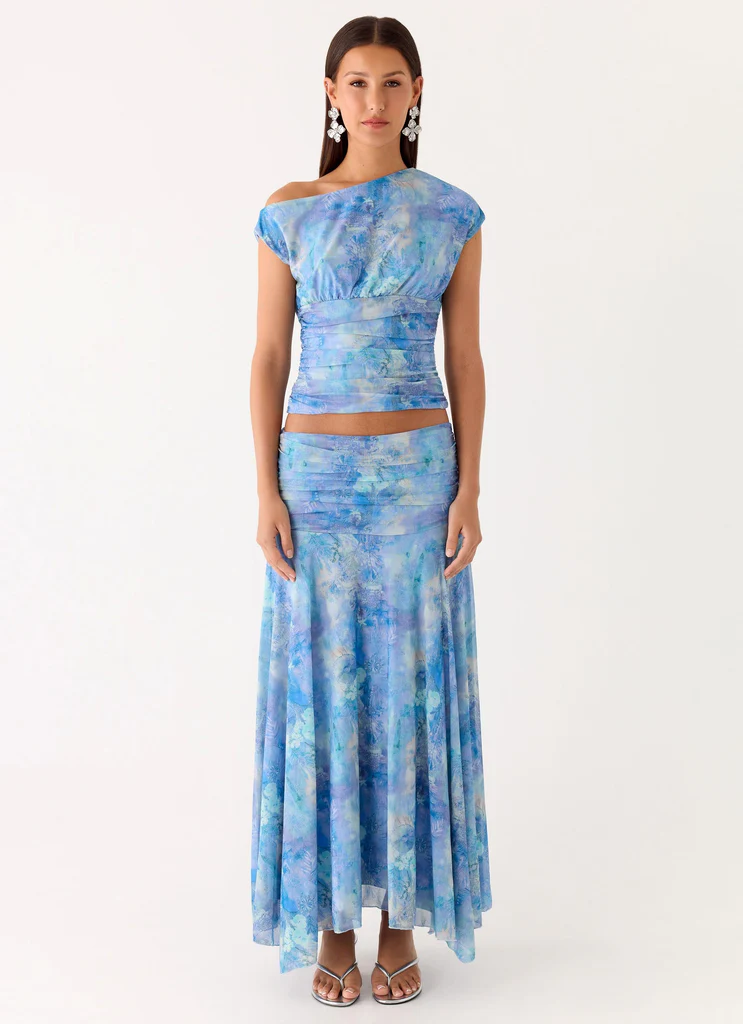 Liana Asymmetrical Top - Aqua Paisley