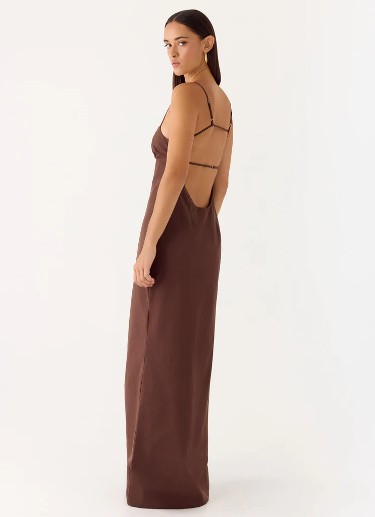Off The Table Linen Maxi Dress - Chocolate