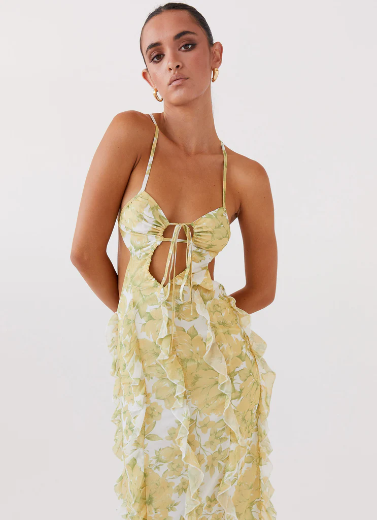 Sunset Kisses Ruffle Maxi Dress – Daffodil Sunset Kisses Ruffle Maxi Dress - Daffodil