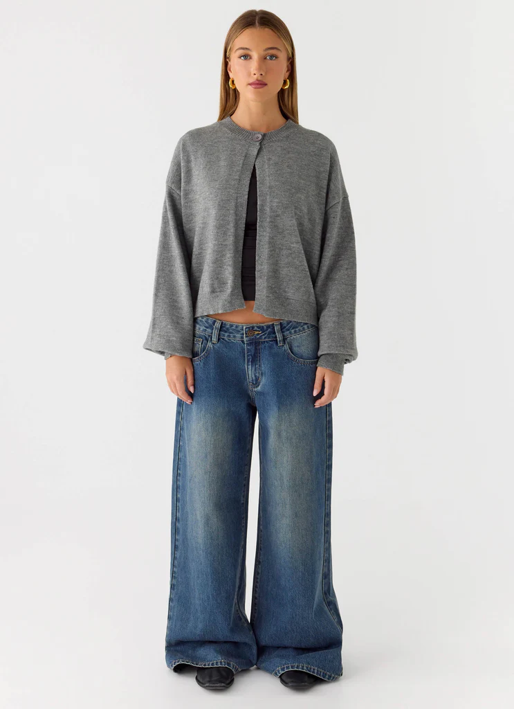 Annie One Button Cardigan - Marle Grey