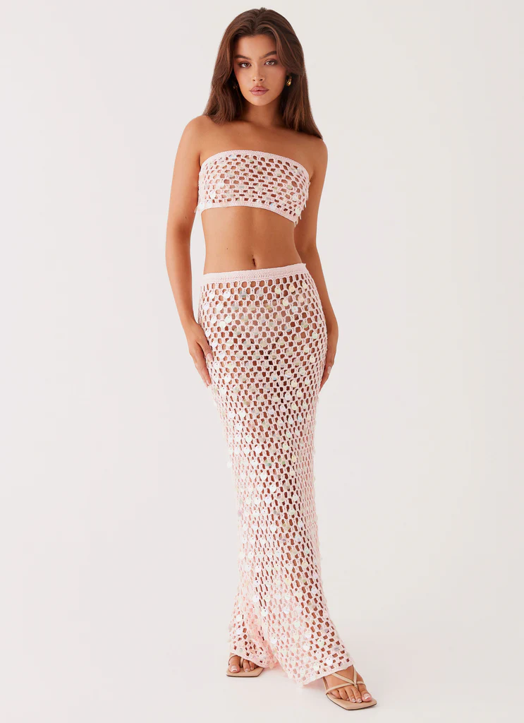 Evissa Crochet Strapless Crop Top - Pink
