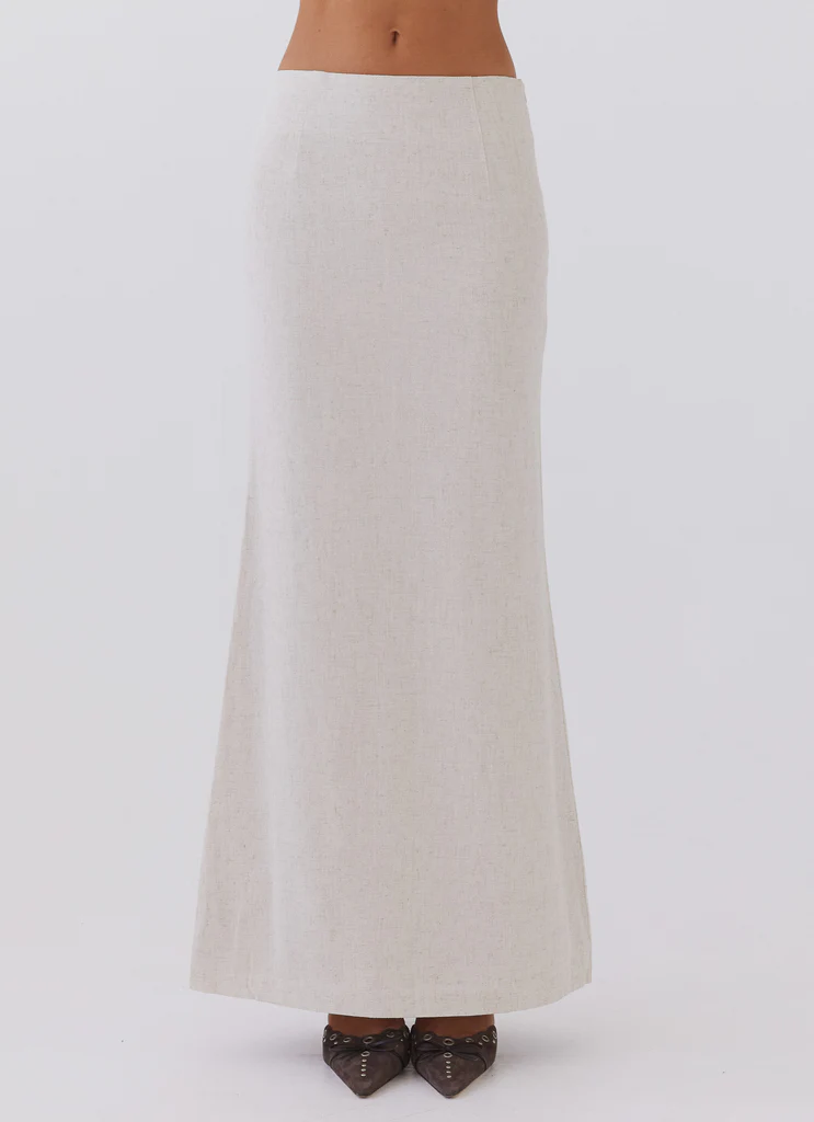 Born For Bordeaux Linen Midi Skirt - Oatmeal
