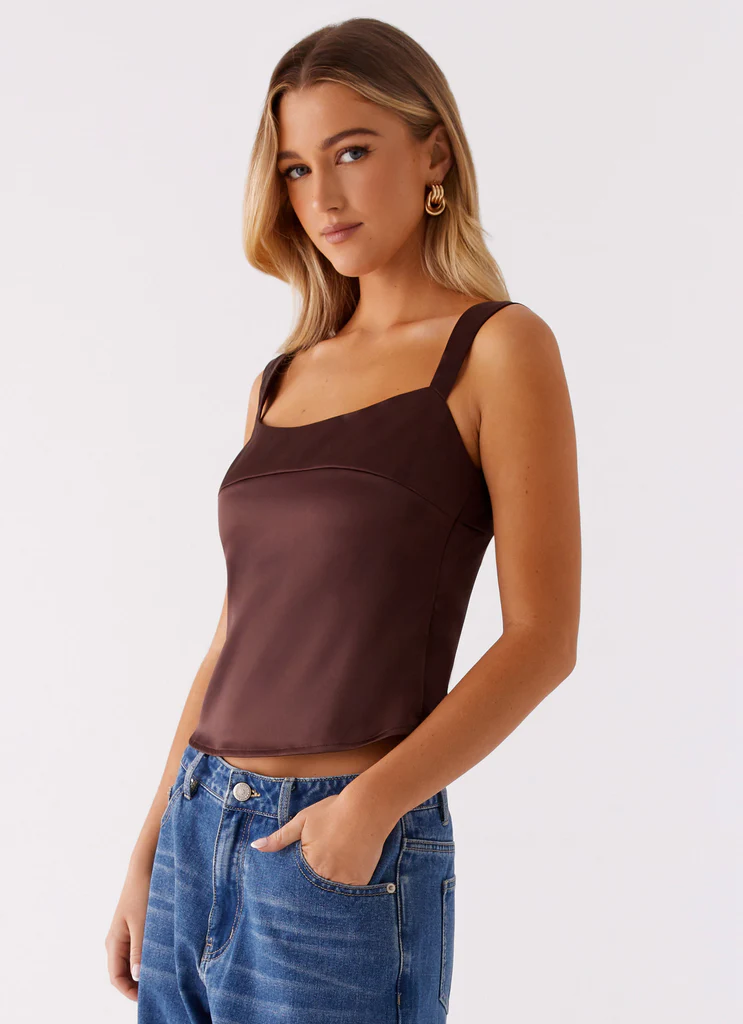 Lylah Satin Top – Brown Lylah Satin Top - Brown