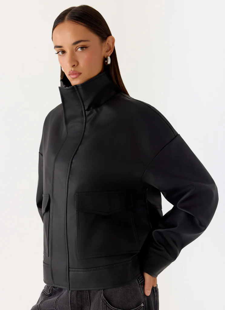 James PU Bomber Jacker - Black