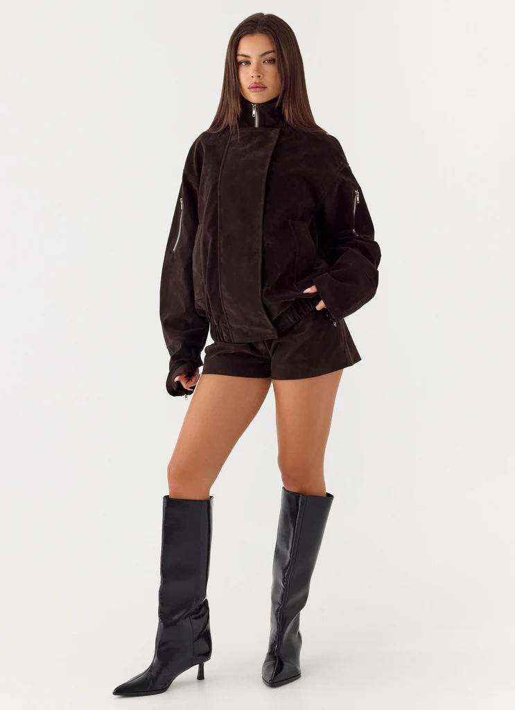 Marlow Faux Suede Jacket - Chocolate