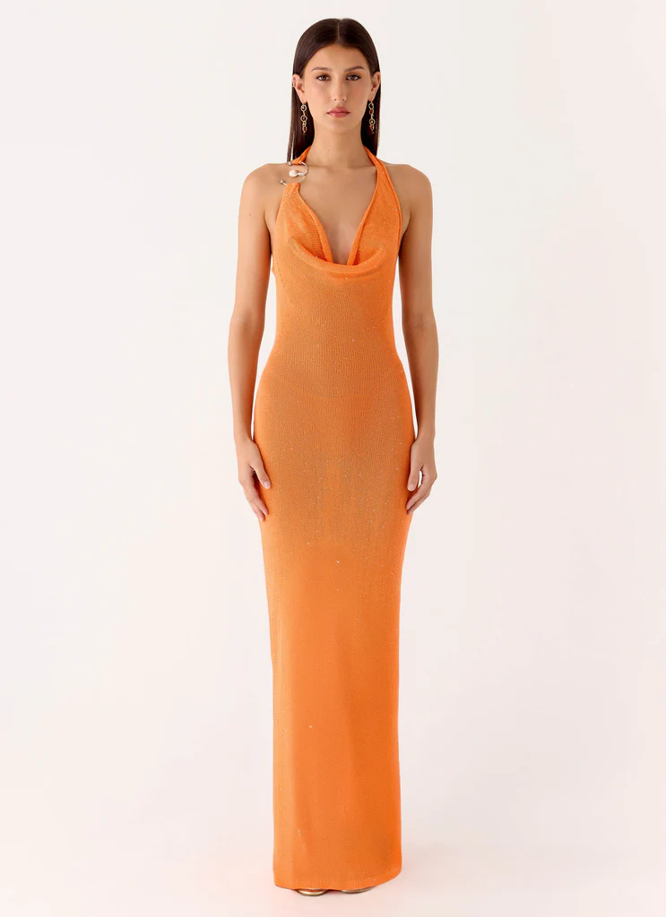 Delfina Cowl Knit Maxi Dress - Orange