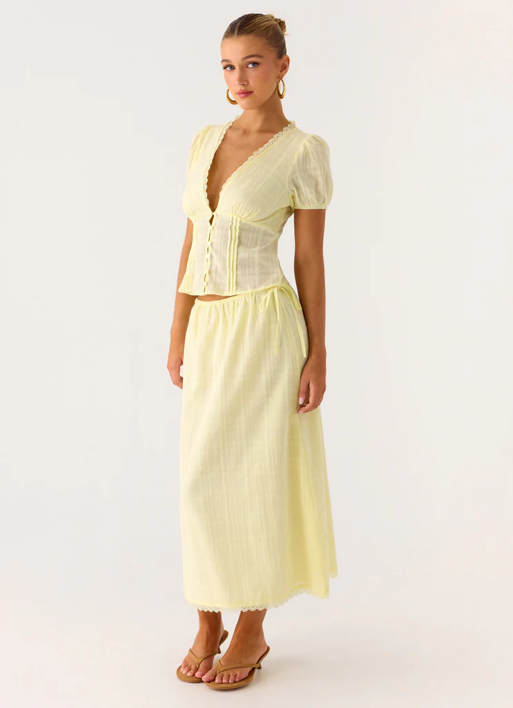 Sweet Lullaby Midi Skirt - Lemon Yellow