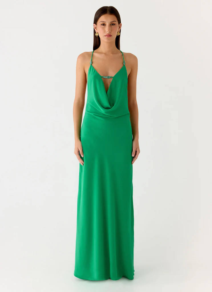 Tropic Muse Beaded Cowl Maxi Dress - Green
