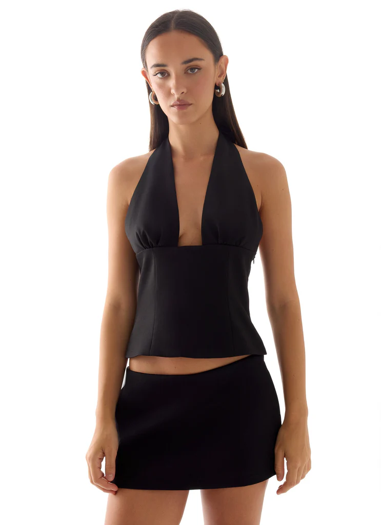 Rushing Around Halter Top - Black