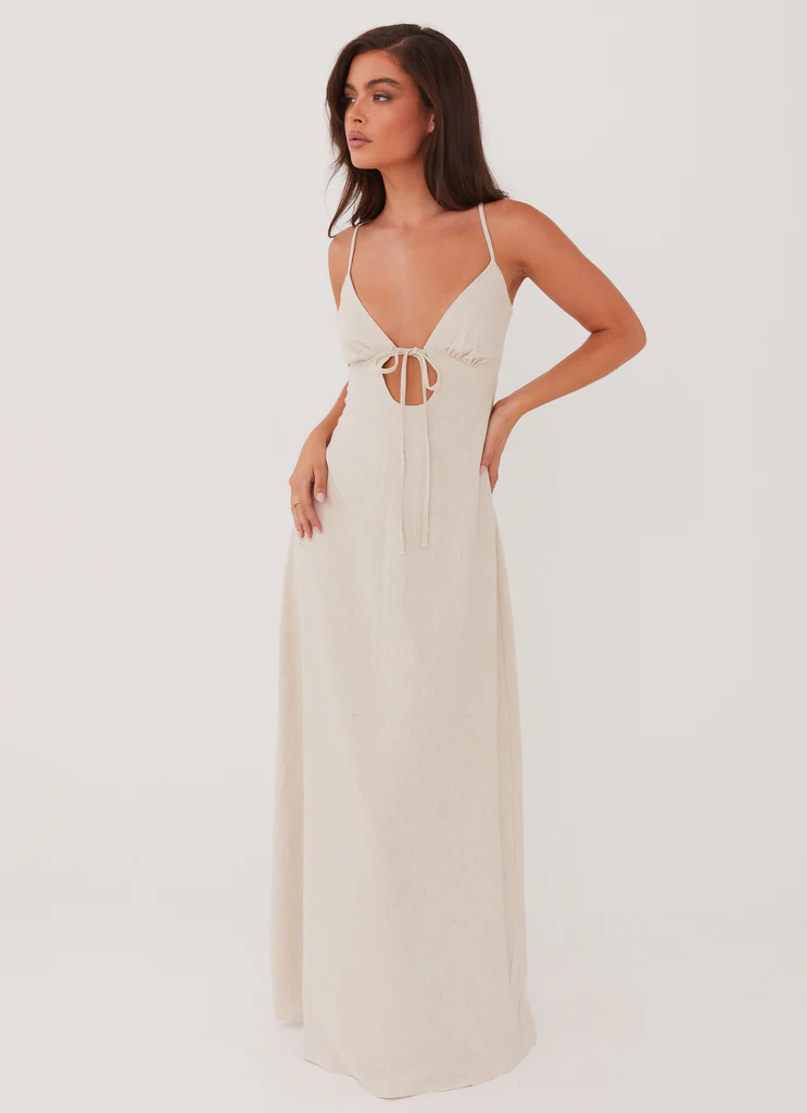 Flora Linen Maxi Dress – Oatmeal Flora Linen Maxi Dress - Oatmeal