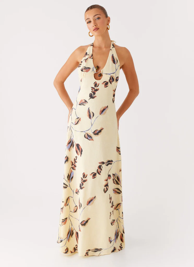 Elvina Halter Neck Maxi Dress – Buttercream Bliss Elvina Halter Neck Maxi Dress - Buttercream Bliss