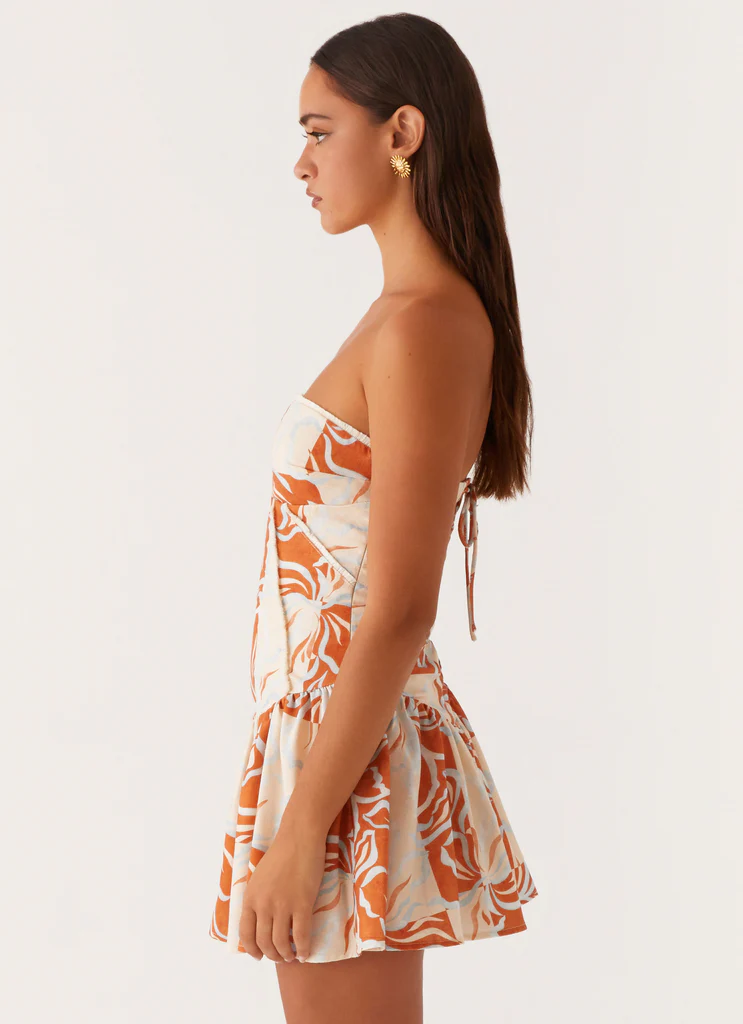 Larnie Linen Mini Dress – Orange Blue Floral Larnie Linen Mini Dress - Orange Blue Floral