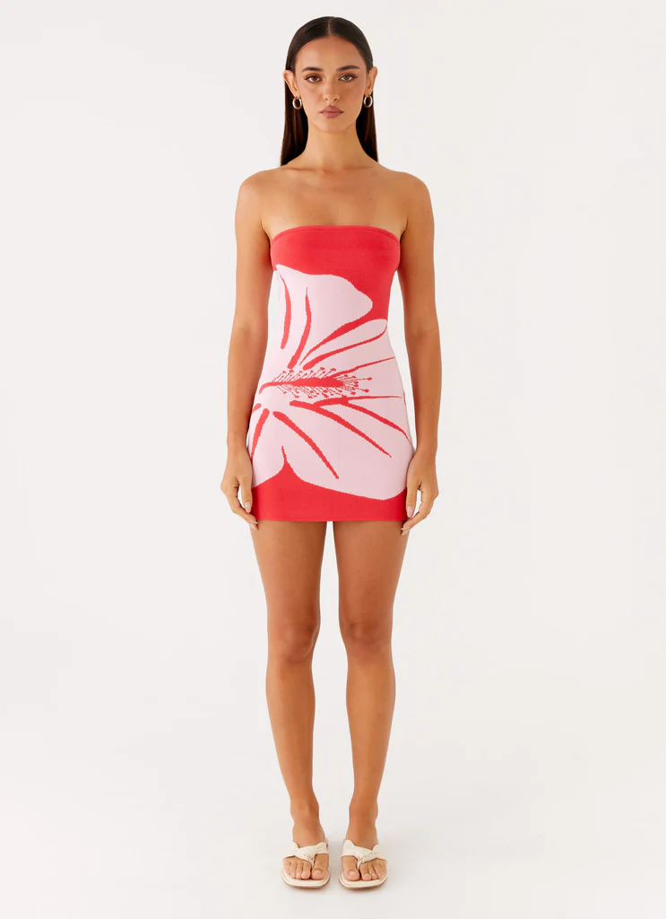 Kader Strapless Knit Mini Dress - Red Floral