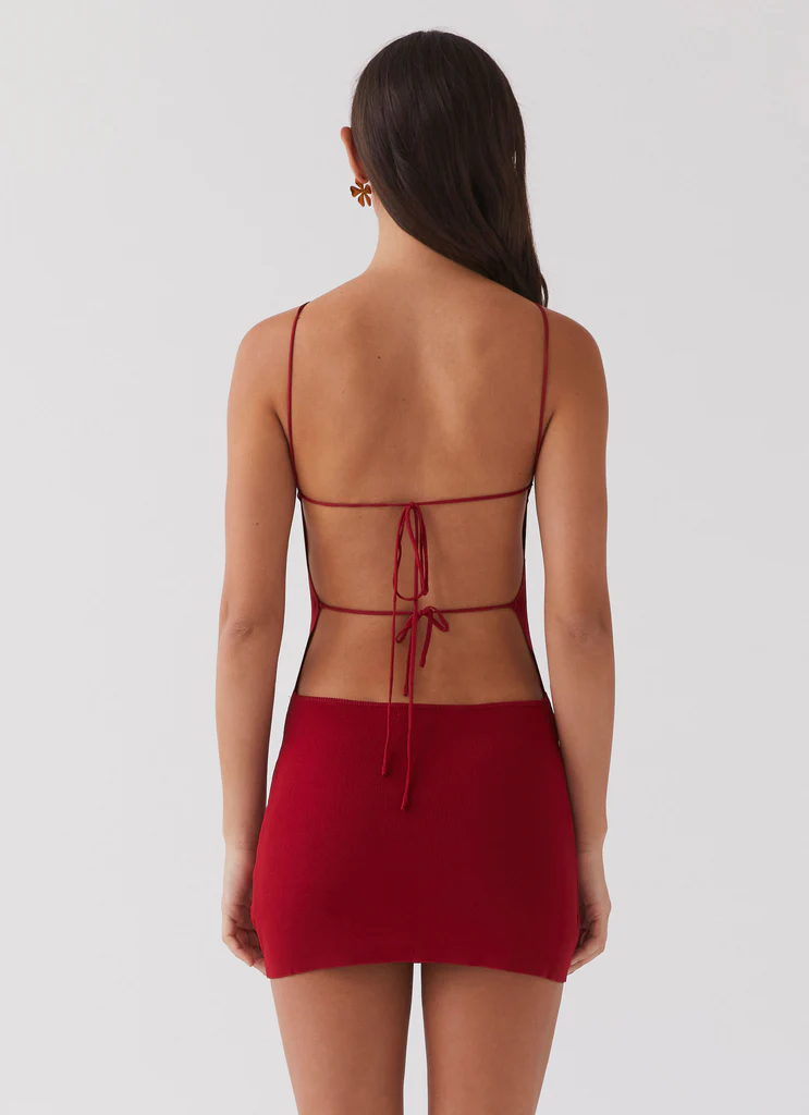 Delphi Rose Knit Mini Dress - Rouge Red