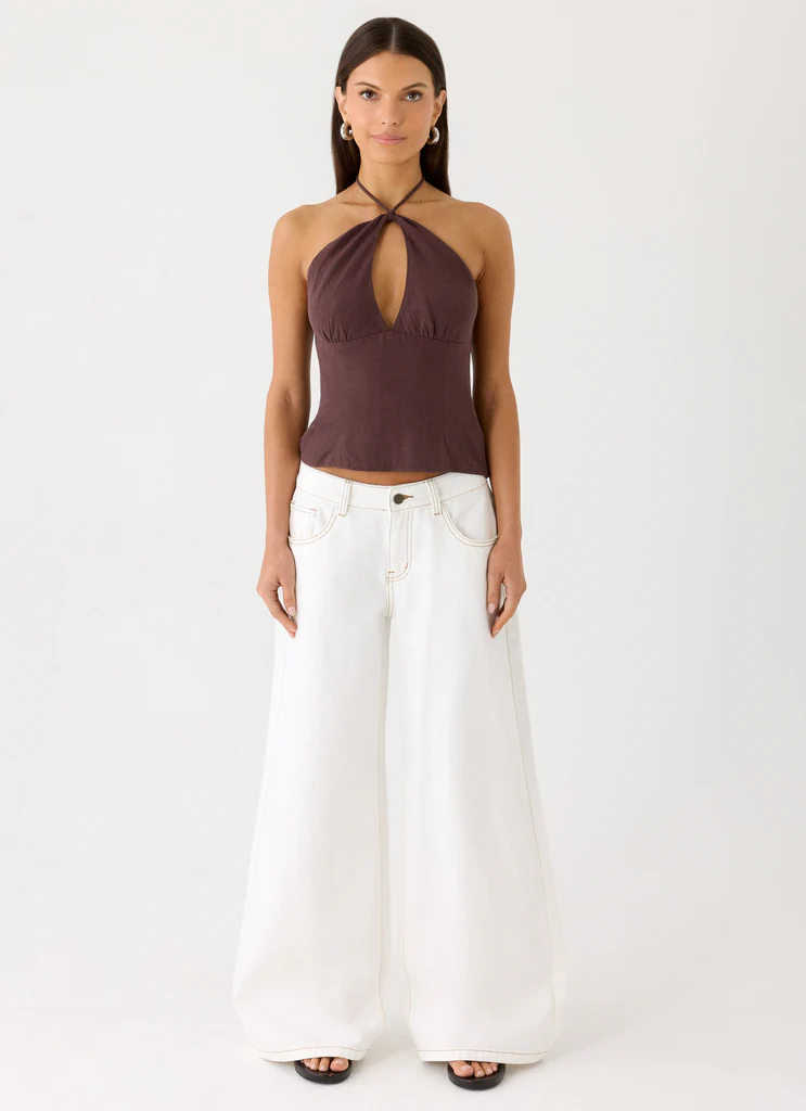 Allira Linen Halter Top - Chocolate Drizzle