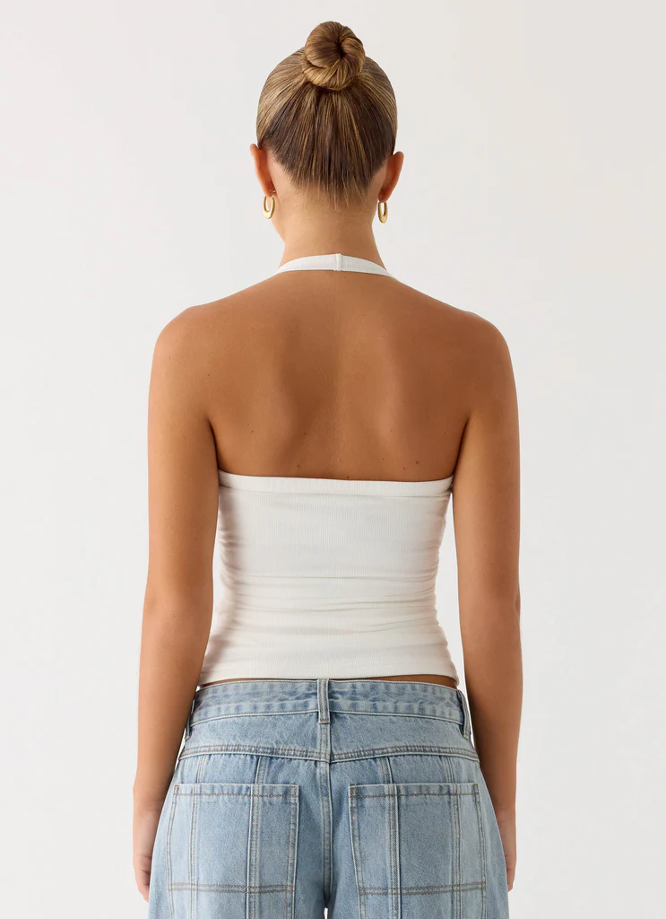 Naturi Ribbed Halter Top – White Naturi Ribbed Halter Top - White