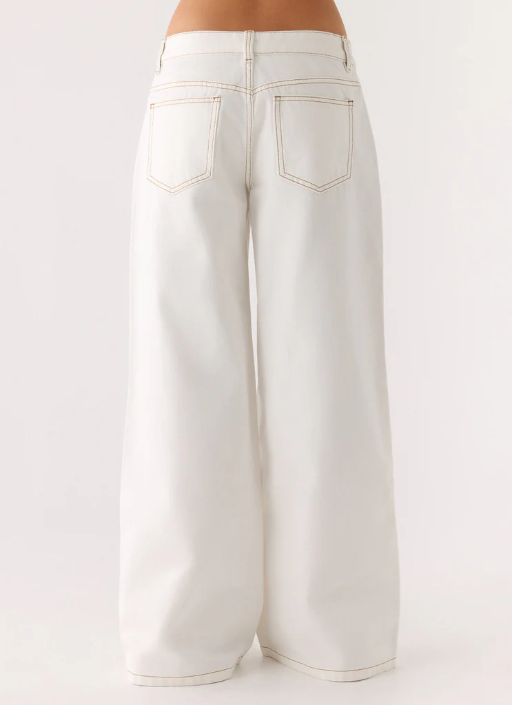 Neo Low Rise Wide Leg Denim Jeans - Ivory